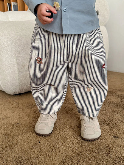Pantalon Bébé Garçon | Jean Rayé Ample | Sarouel Coton | 1 Mois – 7 Ans