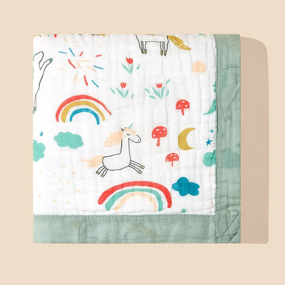 Couverture Gaze Coton Bébé 6 Couches | Lange Mousseline Emmaillotage | Motifs Animaux