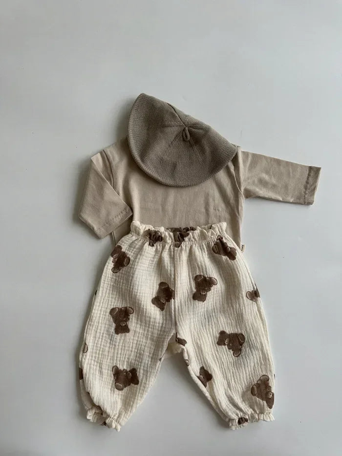 Pantalon Bébé Coton Doux | Imprimé Mignon | Mousseline | 3 Mois – 3 Ans
