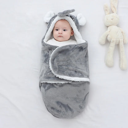Sac de couchage cocon flanelle bébé – Double couche, motifs animaux mignons, 0-9 mois