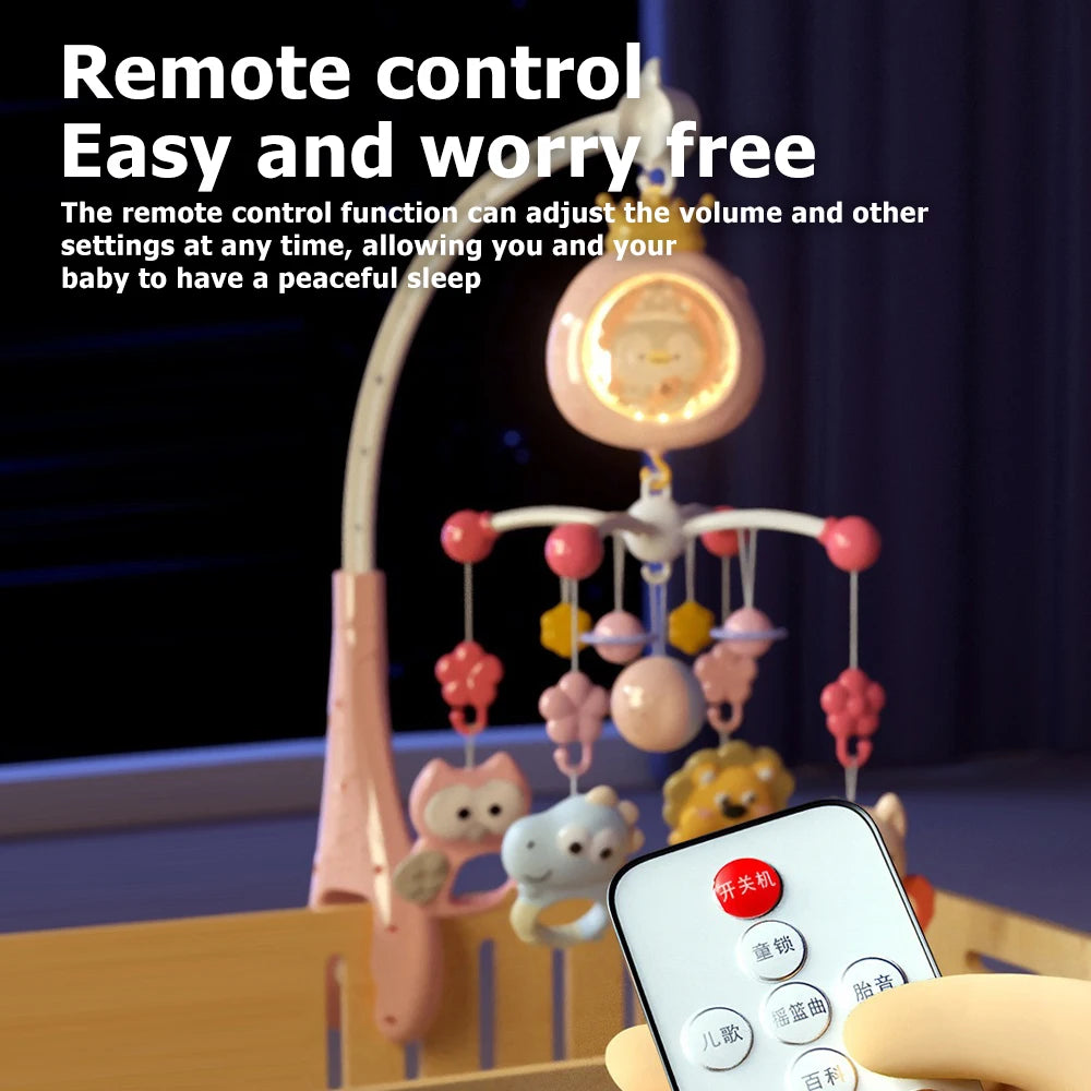 Mobile Musical Bébé Lit | Veilleuse Projecteur Télécommande | Fille Garçon