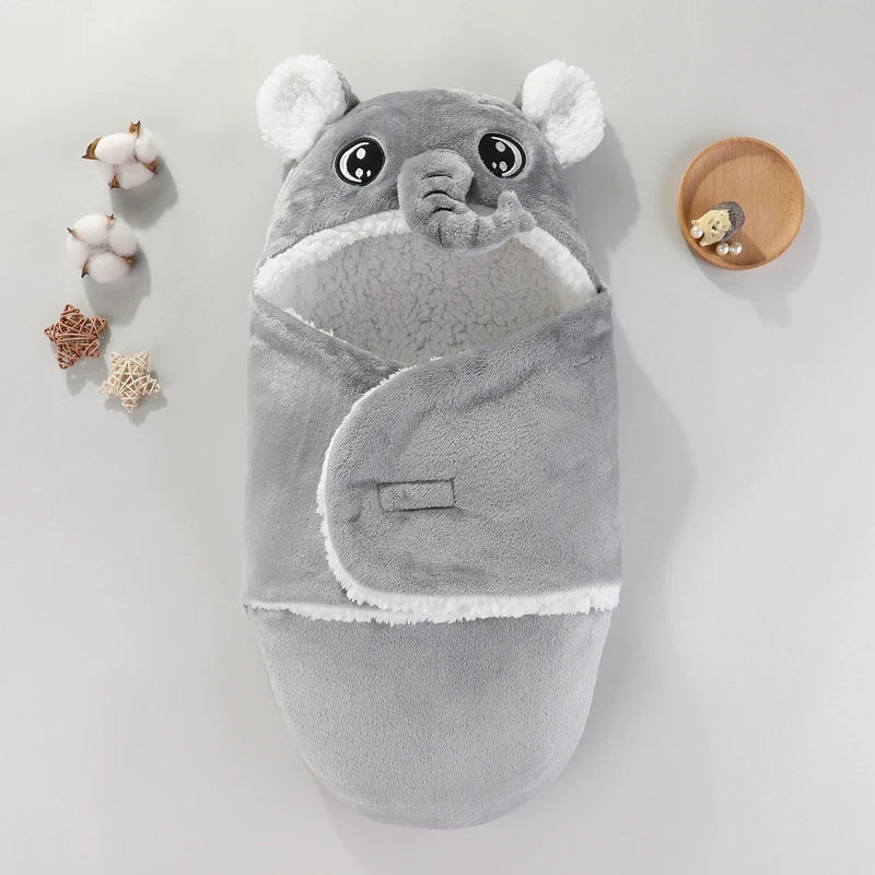 Sac de couchage cocon flanelle bébé – Double couche, motifs animaux mignons, 0-9 mois