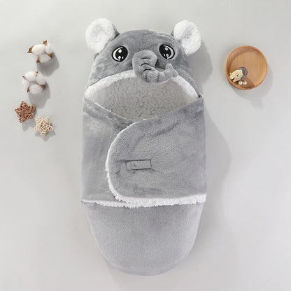 Sac de couchage cocon flanelle bébé – Double couche, motifs animaux mignons, 0-9 mois