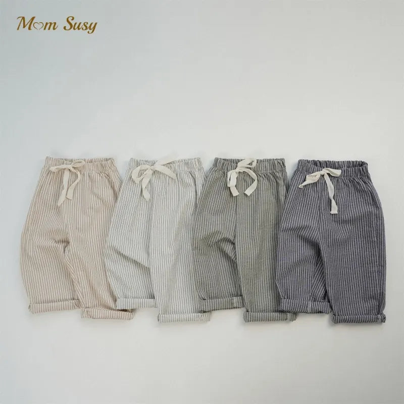 Pantalon Rayé Bébé | Coton Doux | Fille & Garçon | 12M–7 Ans