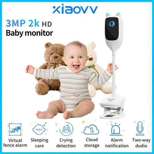 Caméra babyphone WiFi 2K 360° – Vision nocturne couleur & détection de pleurs